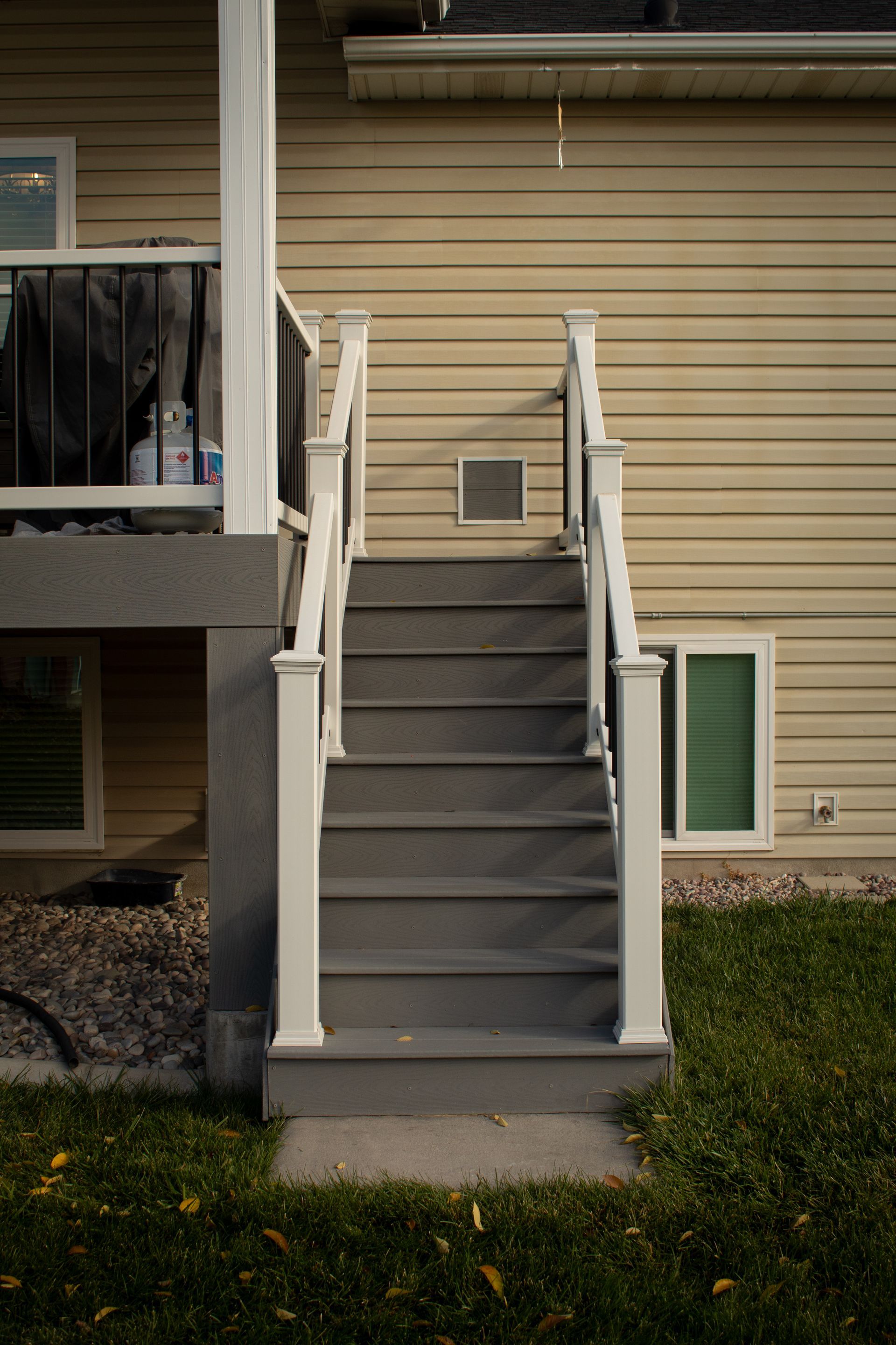 Finished deck stairs and railing